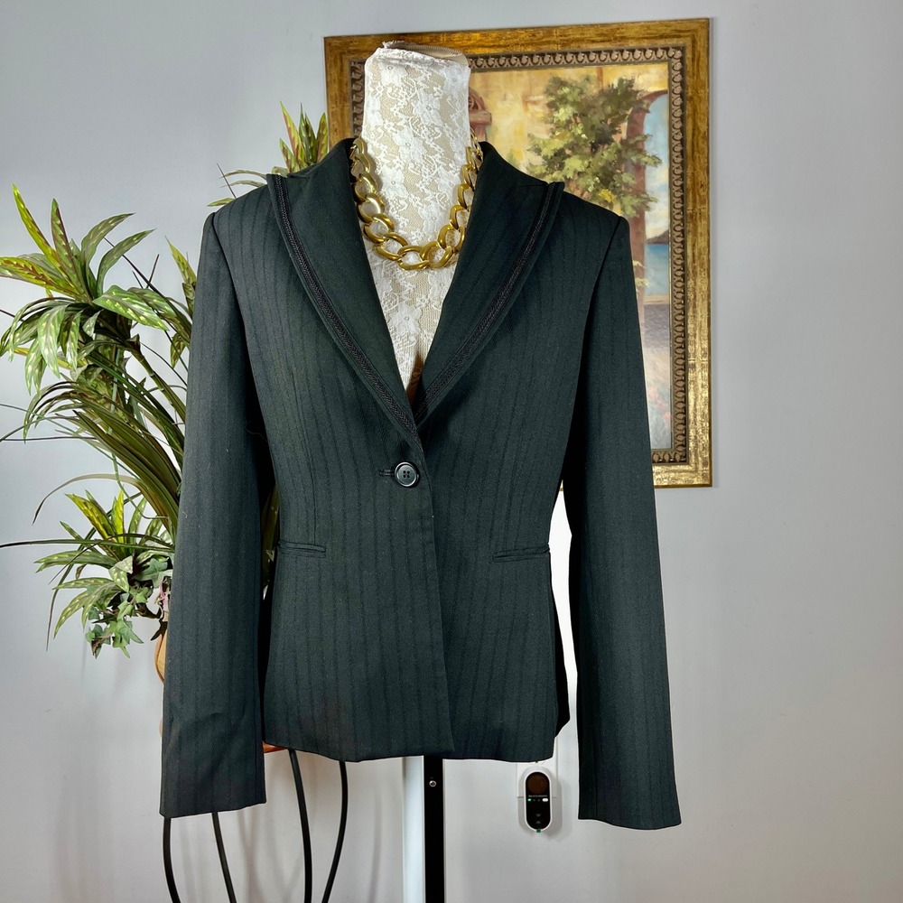 The Limited Blazer Women M Black Pinstripe Stretch Single Button Office Career